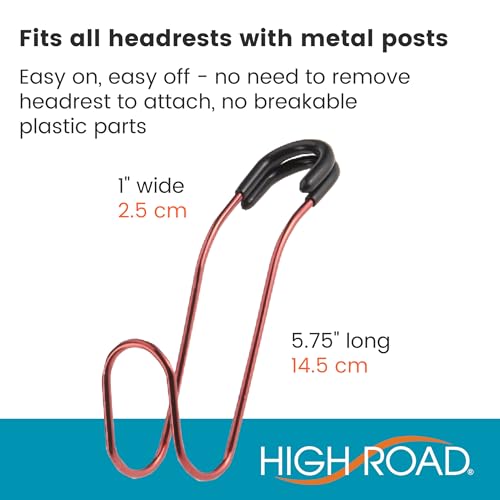 High Road Unbreakable Car Bag Hooks - Large Car Seat Hooks for Purse, Backpack, Coats, Hats and Heavy Bags up to 40 lbs - Secure Attachment Fits All Headrest Posts, 2 Pack
