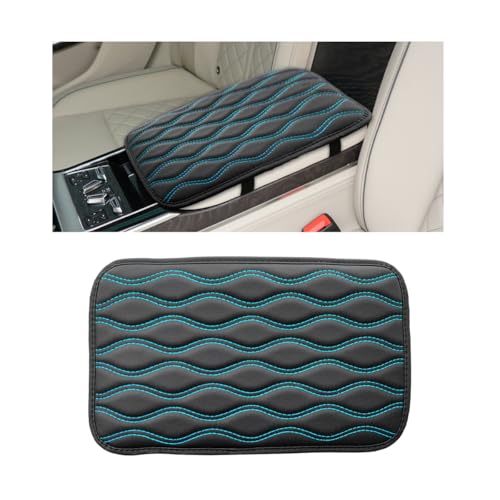 Wevdn Car Center Console Cushion Pad, 12.48×7.40 Inches Waterproof Car Armrest Seat Box Cover, Comfortable PU Leather Vehicle Armrest Cover Protector, Car Decor Interior Accessories (Black＋Blue) - color: Black＋Blue