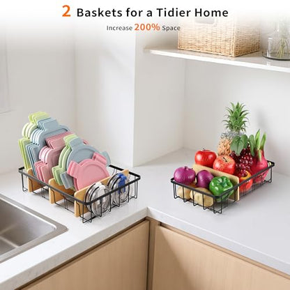 2-Pack Adjustable Lid Organizers - Large Kitchen Cabinet Organizer for Food Storage Container and Tumbler Cup Lids with 6 Bamboo Dividers -Organizers in Kitchen/Pantry/Laundry Room(Size:M+L) - size: 2-Pack Medium & Large