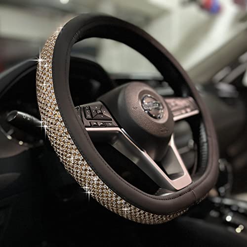 D Shaped Bling Comfy Steering Wheel Cover with Jumbo Crystal Rhinestones, Anti-Slip Diamond Leather, Flat Bottom 14.5-15 Inch (Gold) - color: 3.Gold, size: D Shaped/Flat Bottom[14 1/2''-15'']