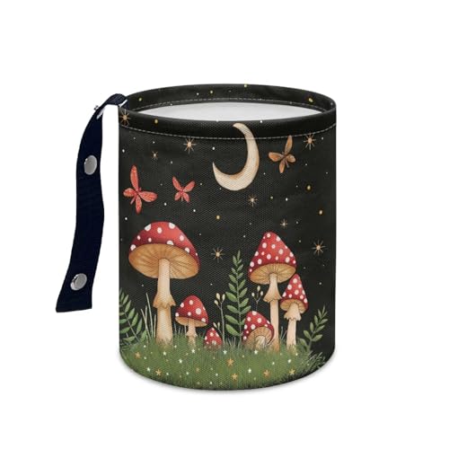 Cute Mushroom Moon Auto Garbage Bag Trash Can Leak Proof Waste Basket Container Bag Bin Hanging Cup Holder Organizer with Strap Mini Car Interior Accessories for Auto, Camping, Travelling - color: Cute Mushroom Moon