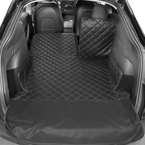 Heavy-Duty Leather SUV Cargo Liner for Fold Down Split Seats, Armrest Pass-Through Compatible, Pet-Friendly, Ideal for Dogs - color: Black, size: S