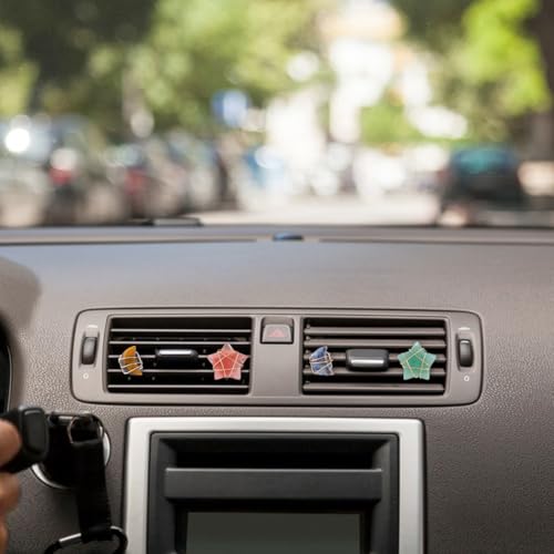 DICOSMETIC 6Pcs Crystal Car Vent Clips Star Moon Gemstone Vent Clips Natural Stone Car Decoration with Clip Cars Air Freshener Clip with Iron Wire for Women Men - style: Star Moon
