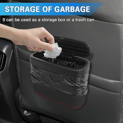 Car Trash Can with Lid, Car Trash Bin, Leakproof Vehicle Garbage Can with 30PCS Garbage Bags, Waterproof Auto Hanging Dustbin Storage Bag Container Accessories Fit SUV Office Home (Black-1PCS) - color: Black-1PCS