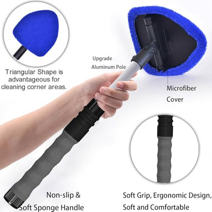 desin Windshield Cleaning Tool, Car Window Cleaner Windshield Cleaner with 4 Reusable and Washable Microfiber Pads and Extendable Handle Auto Inside Glass Wiper Kit - color: Blue