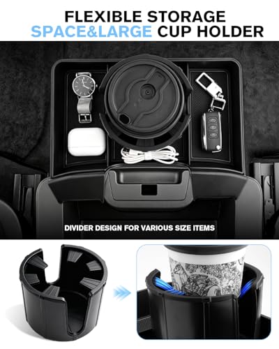 For Double Layer Center Console Hanging Organizer Box&Large Cup Holder Compatible with 2019-2026 Silverado/Sierra 1500& 2020-2026 Silverado/Sierra 2500/3500 Accessories(Split-Bench Folding Seat Only) - color: (20-26)Split-Bench Folding Seat Only 1-Black