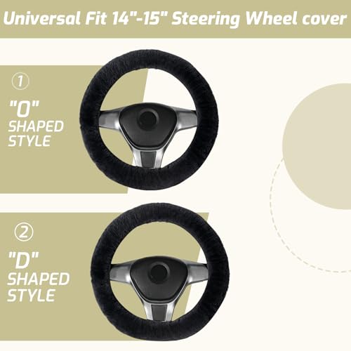 AEGIS Cover Sheepskin Steering Wheel Cover Premium Luxury AUS Genuine Merino Wool All-Season Non-Slip for Cars Fits 14.5-15.5" Wheels (Black) - color: BB