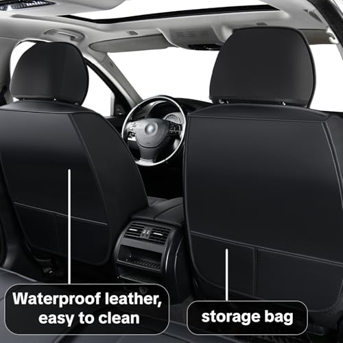 Black Car Seat Covers Complete Set, Universal Car Seat Covers for Cars, Premium Waterproof Leather, Protect & Upgrade Car Interiors, Airbag Compatible, Easy to Install & Clean Up - color: black