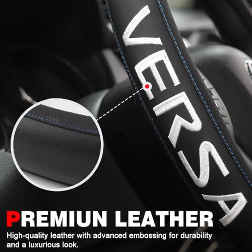 XITER Leather Steering Wheel Cover for Nissan Versa 2012-2019-With Versa Logo - color: Versa 2012-2019,With "Versa " LOGO