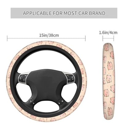 Swono Pig Cute Auto Car Steering Wheel Cover for Women Girls Funny Cartoon Cute Pigs Pink 15 Inch Steering Wheel Protector Case,Fits for Automotive Car SUV Sedans - color: multi-055