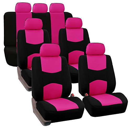 FH Group Flat Cloth Full Set Car Seat Covers Three Row 7 Seater - Universal Fit for Cars, Trucks & SUVs Pink - color: Pink