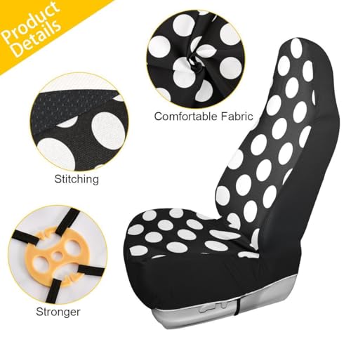 2 PCS Polka Dot Car Seat Covers Abstract White Dots on Black Background Modern Pattern Cute Dots Pattern Vehicle Seat Protector Cushion Cover Universal Car Accessories for SUV Truck Sedan - color: White Black
