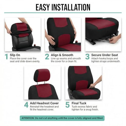 FH Group FB050102 Flat Cloth Seat Covers (Burgundy) Front Set – Universal Fit for Cars Trucks & SUVs - color: Burgundy, style: Seat Cover Front Set