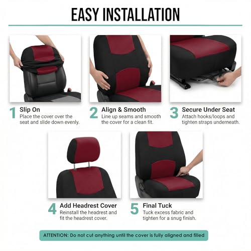 FH Group Bright Flat Cloth Full Set Car Seat Covers, Burgundy/Black- Fit Most Car, Truck, SUV, or Van - color: Burgundy
