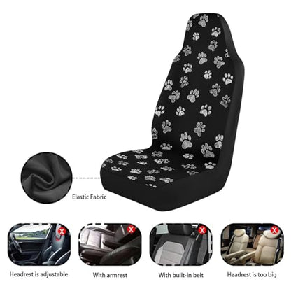 Dreaweet White Dog Paw Print Car Seat Covers for Women 2 Front Set Cute Car Accessories Washable Front Seat Cover Universal Fit Most Vehicle SUV Sedan Trucks - color: White Dog Paw Print
