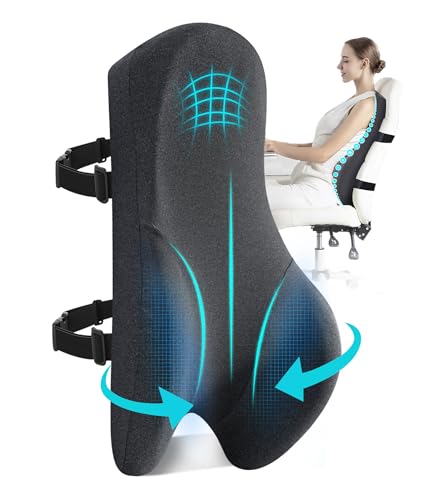 Teemour High Back Support Pillow for Office Chair, Fully Support Back Cushion - Memory Foam Lumbar Support Pillow for Office Chair, Desk, Gaming Chair, Promotes Posture Pain Relief Adjustable Straps - size: Long Back