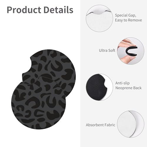Black Leopard Print Steering Wheel Cover for Women,Universal 14-15 Inch Anti-Slip Breathable with 2 Pieces Car Coasters Cheetah Animal Print Car Wheel Cover Accessories - color: Leopard Black