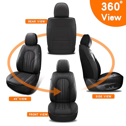MINGBRON Car Seat Cover Full Set, Leather Car Seat Cover, Waterproof Seat Covers, Car Seat Cushion, Nappa Leather Seat Covers Car Seat Protector Universal Fit Most Cars Black - color: Black, size: Full Set