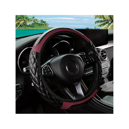 Car Steering Wheel Cover, 14.5-15inch Leather Anti-Slip Car Wheel Cover Protector, Safety Comfortable Desgin, Universal Auto Steering Wheels Accessories for Cars Truck SUV (Wine Red) - color: Wine Red