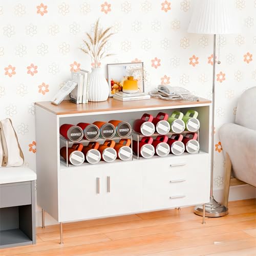 Stackable Water Bottle Organizer for Cabinet,2 Tier Water Bottle Holder for Stanley Yeti 40 oz Bottle Shelf,Clear Tumbler Storage Organizer,Wine Rack,Cup Organizer for Kitchen Cabinets Counter Pantry - size: 3 Tier-Hold 8 Bottles