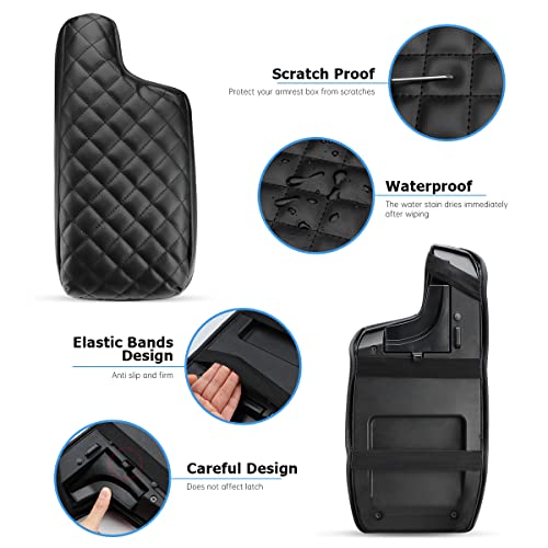 INTGET Car Center Console Armrest Cover for Subaru Crosstrek Accessories 2018-2022 2023 Impreza 2017-2023 Leather Arm Rest Box Lid Cover Seat Protector (Black with Cushion) - color: black with cushion