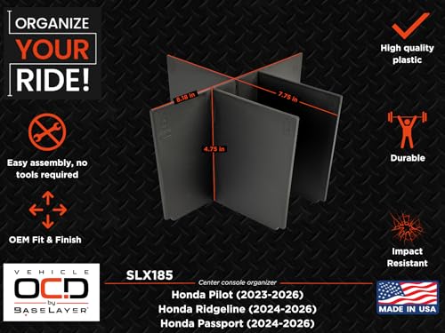 Vehicle OCD – Center Console Organizer for Honda Pilot (2023-2026), Ridgeline (2024-2026), and Passport (2024-2026) – Made in USA - SLX185 - size: 2023-2026, style: Center Console Organizer
