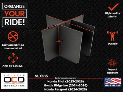 Vehicle OCD – Center Console Organizer for Honda Pilot (2023-2026), Ridgeline (2024-2026), and Passport (2024-2026) – Made in USA - SLX185 - size: 2023-2026, style: Center Console Organizer