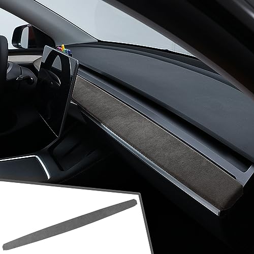 Black Suede Interior Trim Sticker Dashboard Cover Center Console Panel Wrap Styling Moulding Decor Accessories for Alcantara Tesla Model 3 2017-2023 Model Y 2020-2024 - color: Black