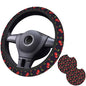 Cute Cherry Steering Wheel Cover for Women Men with 2 Pcs Car Coasters, 15 Inches Neoprene Anti-Slip Cute Universal Red Car Accessories Protective Cover for Vehicle - color: Cute Cherry