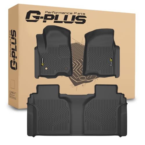 G-PLUS Floor Mats Fit for Chevy Silverado/GMC Sierra 1500 2500HD 3500HD Crew Cab 2019-2025(Fit with Rear Under-Seat Storage), TPE All Weather Custom Fit Floor Liner Car Mats 3 Piece Black