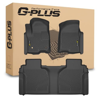 G-PLUS Floor Mats Fit for Chevy Silverado/GMC Sierra 1500 2500HD 3500HD Crew Cab 2019-2025(Fit with Rear Under-Seat Storage), TPE All Weather Custom Fit Floor Liner Car Mats 3 Piece Black