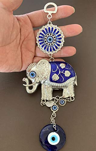 Turkish Blue Evil Eye Lucky Elephant Amulet – Hanging Ornament for Home Office Car Decor -CL16