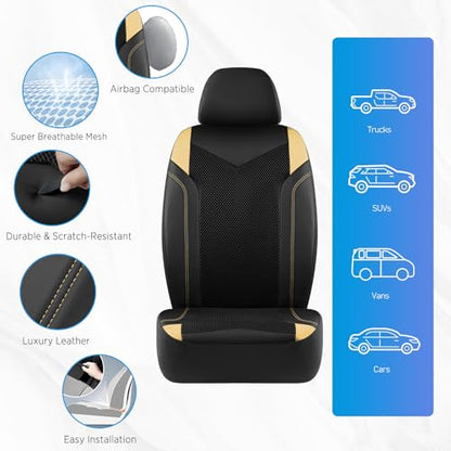 PIC AUTO Car Seat Cover, Super Breathable Mesh Front Seat Cover for Cars, Beige Leather Seat Covers, Universal Fit, Durable, Airbag Compatible, Suitable for SUVs, Trucks, Sedans, and Vehicles - color: Beige