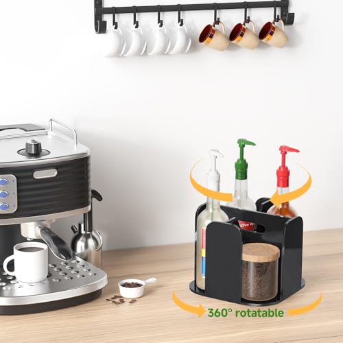 4-Compartment Countertop Cup Dispenser - Black Acrylic Cup and Lid Carousel Coffee Bar Accessories Rotating Beverage Cup Holder Disposable Paper Cup Organizer for Restaurant Kitchen Breakroom - color: Black
