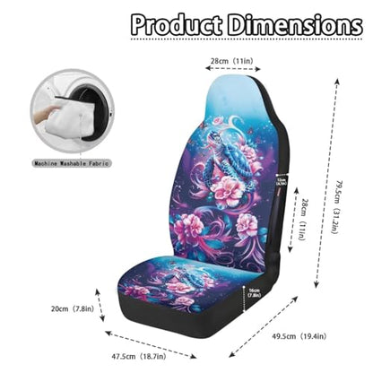 2 Piece Front Car Seat Cover, Sea Turtle Flower Printed Car Seat Covers for Front Seats Waterproof, Airbag Compatible, Universal Fit for SUV - color: Blue and Pink - Sea Turtle Flower