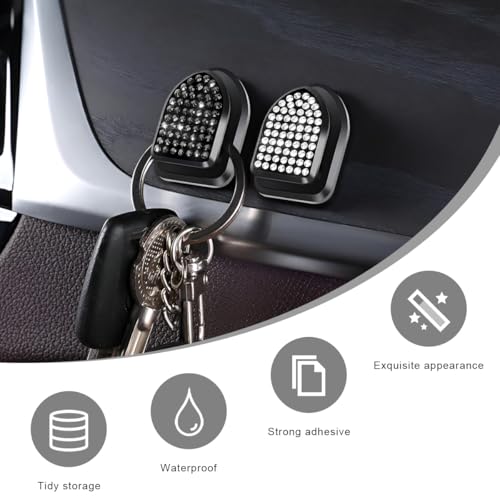 4 PCS Bling Car Mini Hooks, Cute Rhinestone Adhesive Back Seat Auto Hangers, Multifunctional Crystal Hanging Storage Hook for Vehicle Dashboard Wall Hat Coat Towel Key (Black+White) - color: Black+White