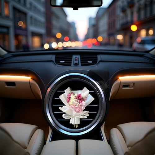 Fresh Flowers Mini Dried Flowers Bouquet for Car Air Vent Clips, Car Air Outlet Perfume Decoration, Air Fresheners Interior Accessories,Automotive Air Fresheners Pink (White, Random fragrance)