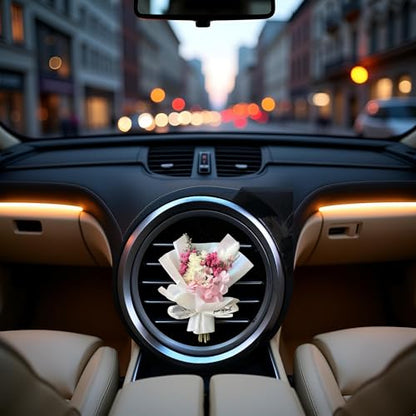 Fresh Flowers Mini Dried Flowers Bouquet for Car Air Vent Clips, Car Air Outlet Perfume Decoration, Air Fresheners Interior Accessories,Automotive Air Fresheners Pink (White, Random fragrance)