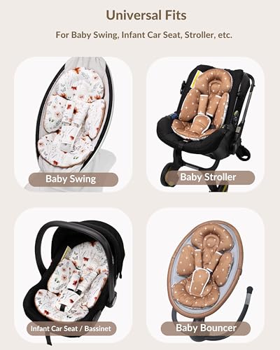 Generic Infant Car Seat Insert Compatible with Mamaroo Swing & Graco Swing and Infant Car Seat, Newborn Insert Baby Head Body Support, Reversible Design, Breathable Fabric, 1Pcs - Brown Wildflower - color: Brown Wildflower