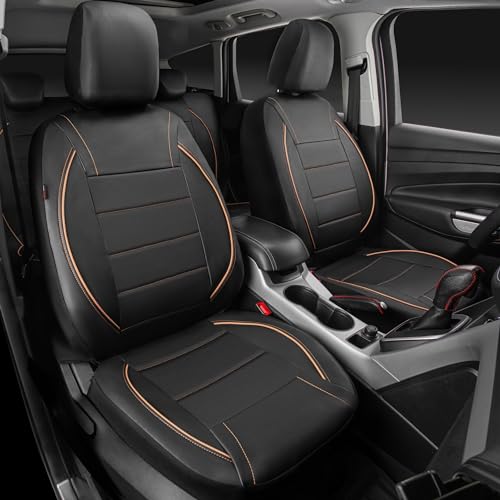 CAR PASS Universal FIT Piping Leather Car Seat Cover, for suvs,Van,Trucks,Airbag Compatible,Inside Zipper Design and Reserved Opening Holes (Full Set, Black and Beige) - color: Beige Black