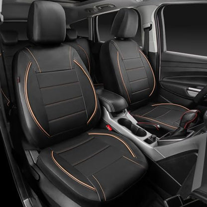 CAR PASS Universal FIT Piping Leather Car Seat Cover, for suvs,Van,Trucks,Airbag Compatible,Inside Zipper Design and Reserved Opening Holes (Full Set, Black and Beige) - color: Beige Black