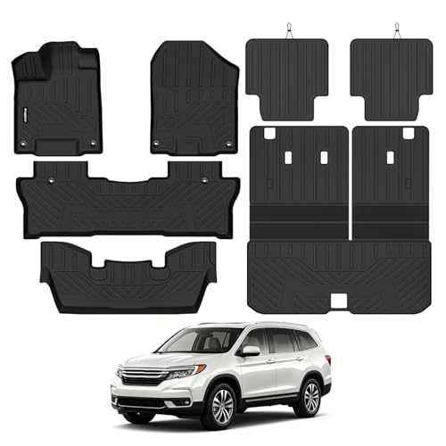 Floor Mats for Honda Pilot 2016-2022 7 Seats/Captain Seat(No Elite Models), Trunk Mat with Backrest Mat and 2nd Row Backrest Mat All Weather TPE Protector Accessories Floor Liner - size: 14)Pilot 7 Seats|2016-2022