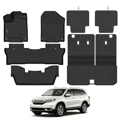 Floor Mats for Honda Pilot 2016-2022 7 Seats/Captain Seat(No Elite Models), Trunk Mat with Backrest Mat and 2nd Row Backrest Mat All Weather TPE Protector Accessories Floor Liner - size: 14)Pilot 7 Seats|2016-2022