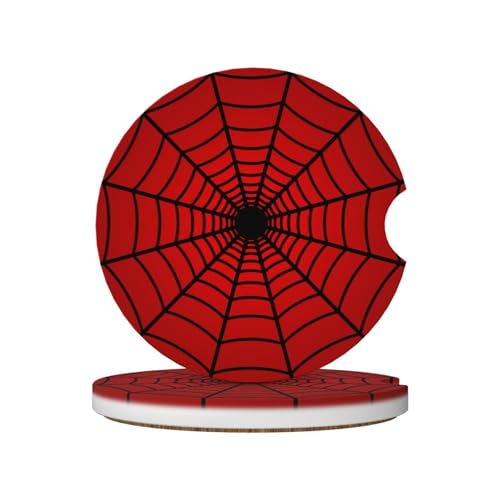 2-Pack Absorbent Car Coasters Red Spider Web - Ceramic & Non-Scratch Cork Base Cup Holder Coasters Universal 2.56" - color: Red Spider Web