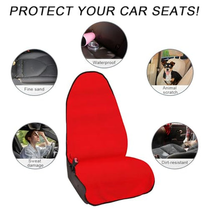 2PCS Car Towel Seat Cover, Waterproof Sweating Non-Slip Premium Soft Towel Carseat Protector, Universal Machine Washable Car Truck SUV Front Seat Cover for Gym Workout Beach Hiking (Red) - color: Red, 2pcs, Front