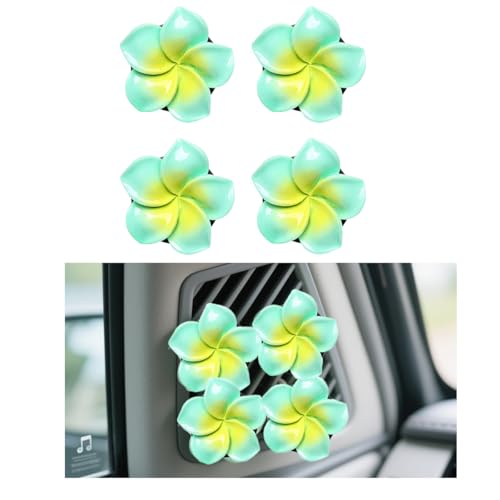 Car Flower Air Vent Clip, 4PCS Cute Tropical Daisy Flower Vehicle Air Conditioner Outlet Clamp, Charm Auto Interior Air Conditioning Decoration Accessories, Universal Fit (Green) - color: Flower Green