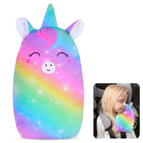 FIODAY Car Seat Belt Covers for Kids Unicorn Seat Belt Pillow Soft Seat Belt Cushion Adjust Seat Strap Pillow Head Neck Support for Children Boys Girls Travel - color: Rainbow Unicorn