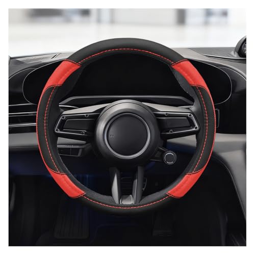 Car Steering Wheel Cover, 15 Inch Universal Leather Steering Wheel Protector for Men Women, Anti-Slip Breathable Steering Wheel Wrap, Sport Style Auto Interior Accessories for Most Cars (Red) - color: Red