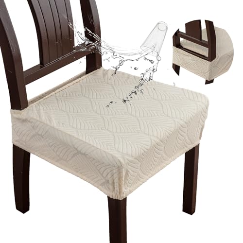 Removable and Washable Seat Covers for Dining Room Chairs Set of 6 - Waterproof Stretch Chair Seat Slipcovers, No Back Covers - color: Beige, size: 6PCS-Rear-gapped