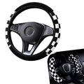 1 PC Fluffy Car Steering Wheel Covers, 14.5" -15" Soft Plush Warm Plaid Steering Wheel Protector, Universal for Most Cars, Trucks, SUVs (Black)